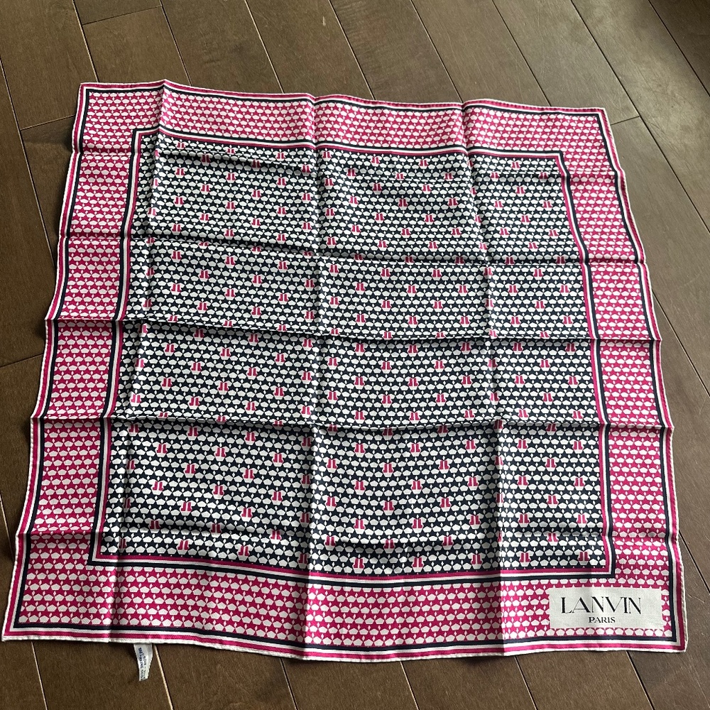 Lanvin Paris Pink & Black Silk Scarf